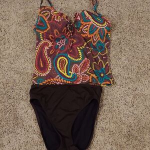 Victoria's Secret 2 piece bathing suit halter top paisley brown pink